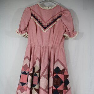 VTG Dress 70s Cotton Patchwork Puff Sleeve Cottagecore Prairie Quilt XS western